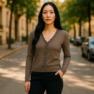 NWT Ann Taylor Loft Long Sleeves Gray Button Down Sweater Cardigan Size Large